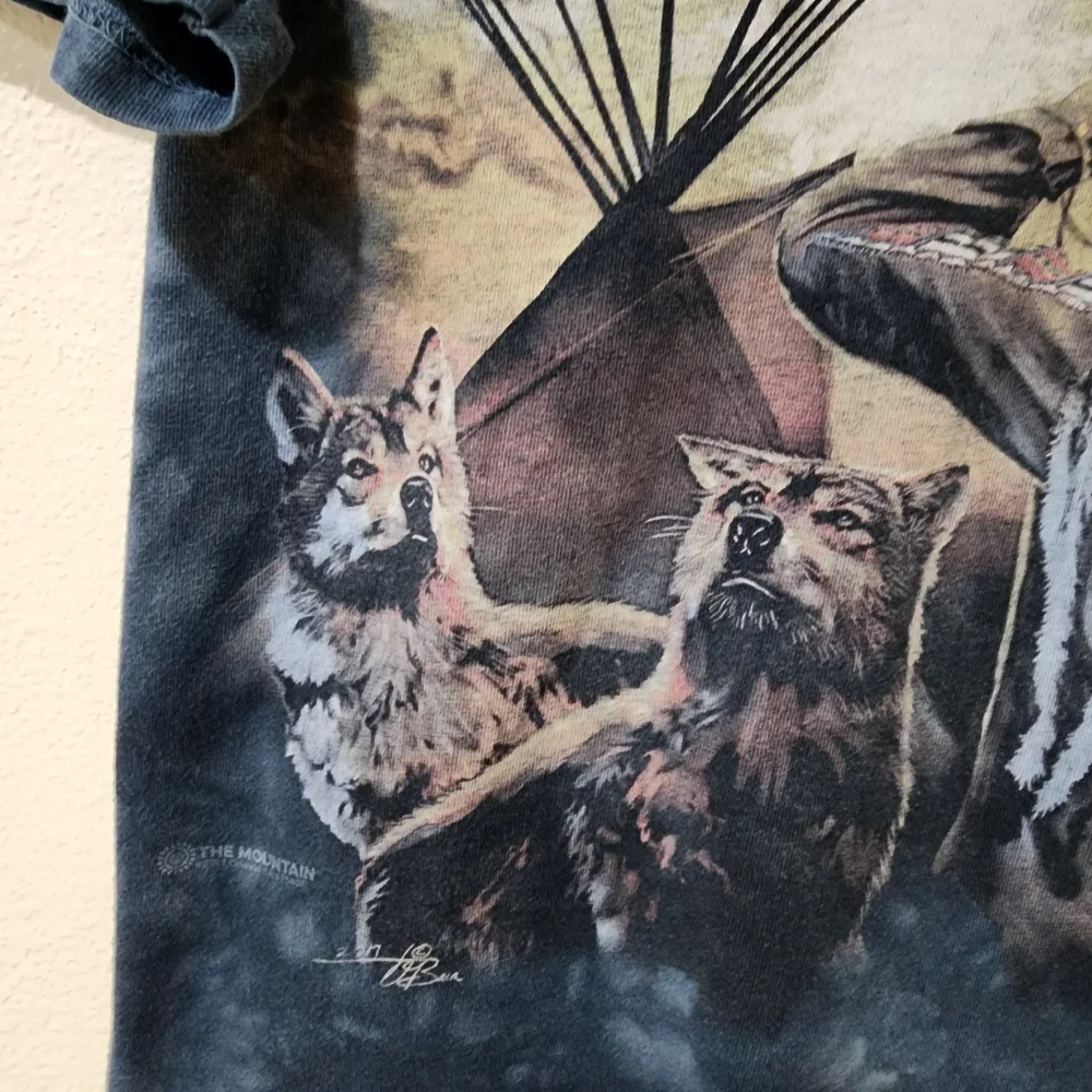 The Mountain Tee Shirt Warrior Eagle Wolf Short Sleeve Tie Dye size Large